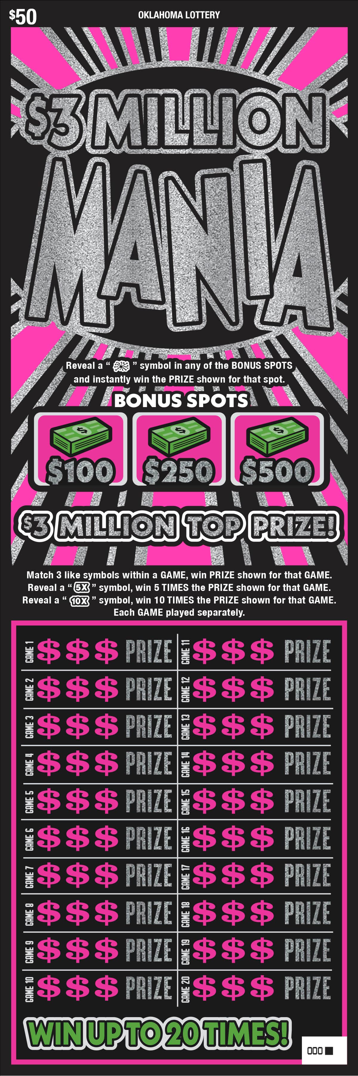 $3 Million Mania scratch-off ticket