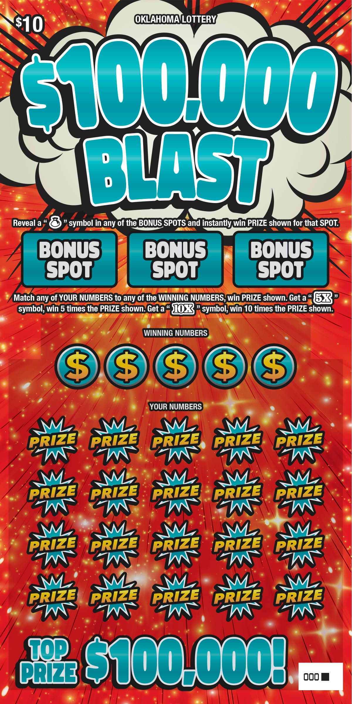 $100,000 Blast scratch-off ticket