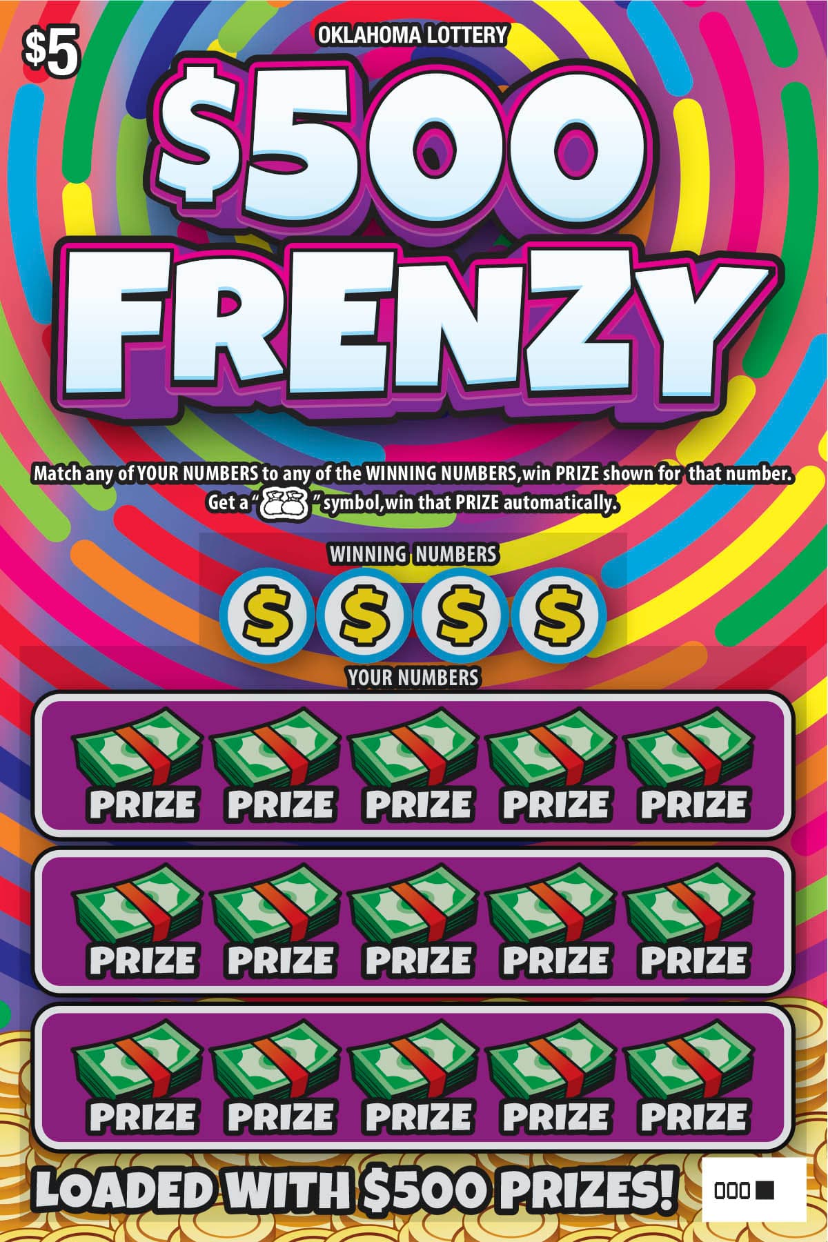 $500 Frenzy scratch-off ticket