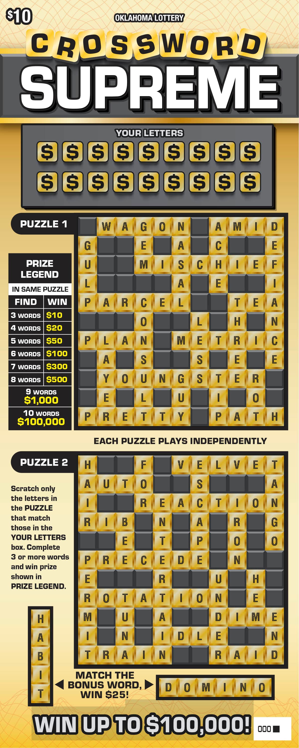Crossword Supreme scratch-off ticket