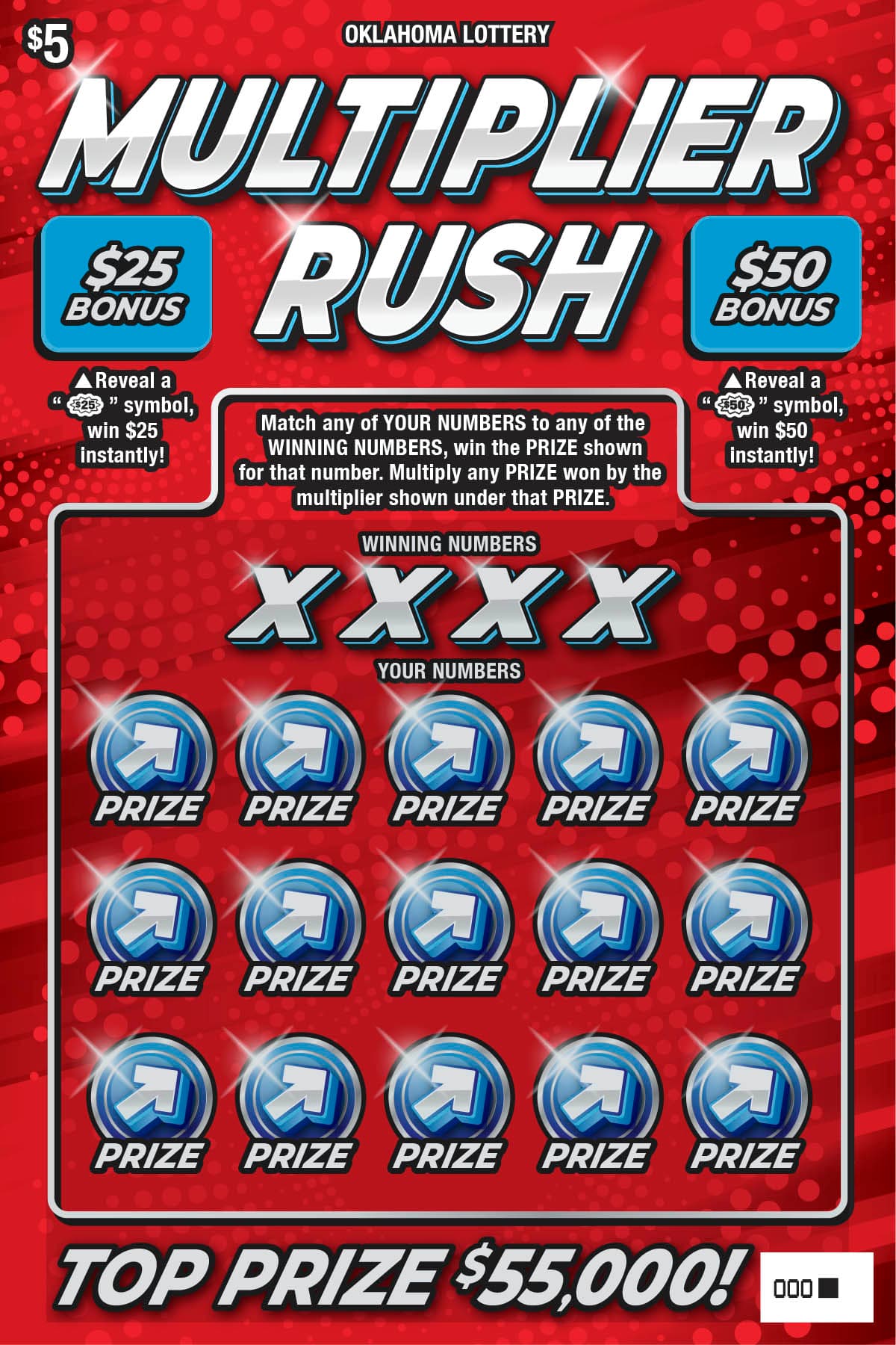 Multiplier Rush scratch-off ticket