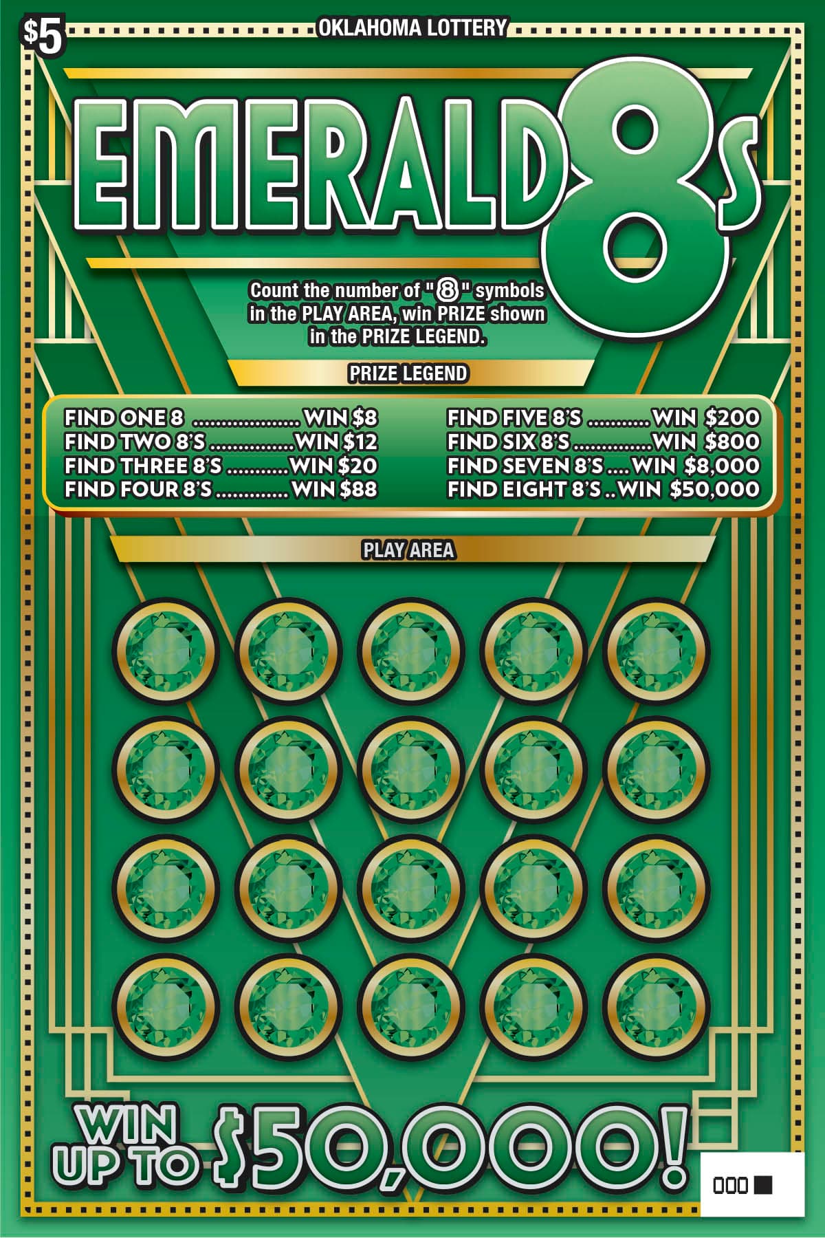 Emerald 8s scratch-off ticket
