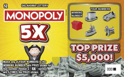 MONOPOLY® 5X scratch-off ticket