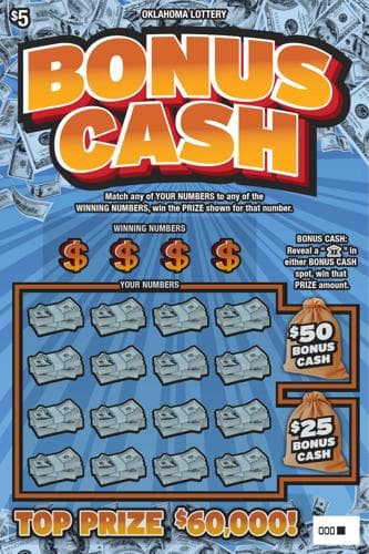 Bonus Cash scratch-off ticket