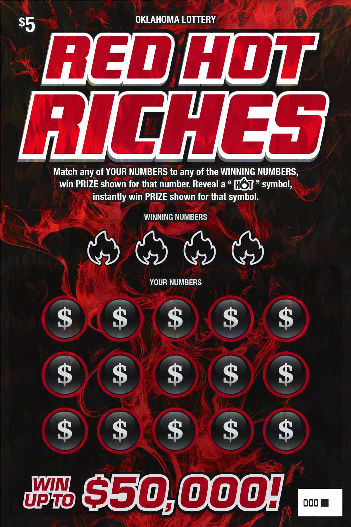 Red Hot Riches scratch-off ticket