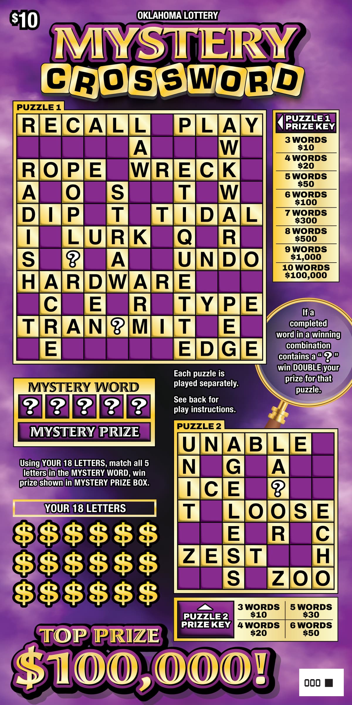 Mystery Crossword scratch-off ticket