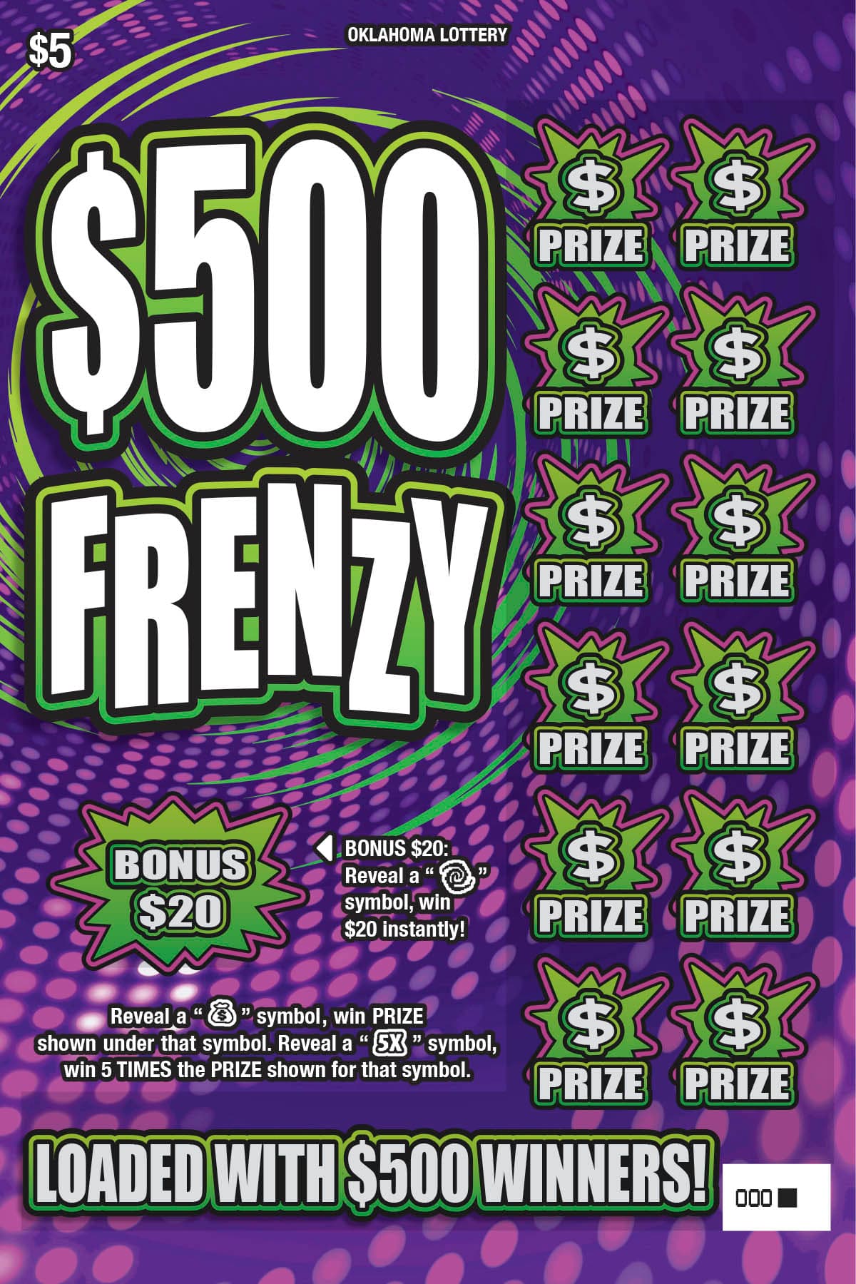 $500 Frenzy scratch-off ticket