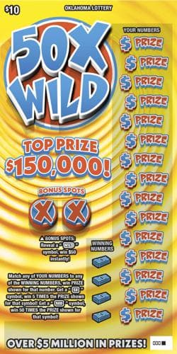 50X Wild scratch-off ticket