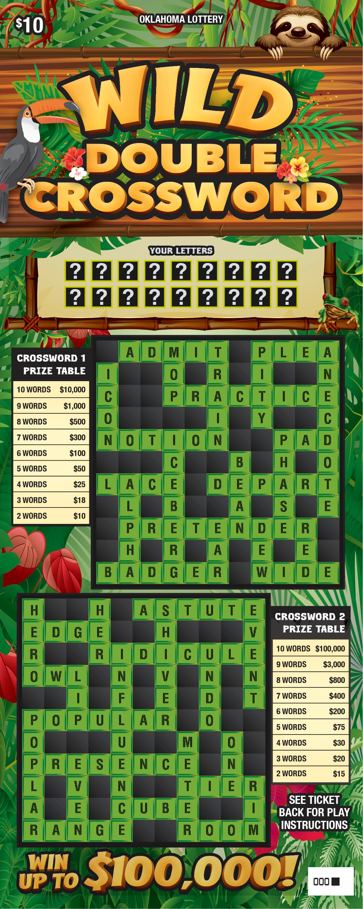 Wild Double Crossword scratch-off ticket