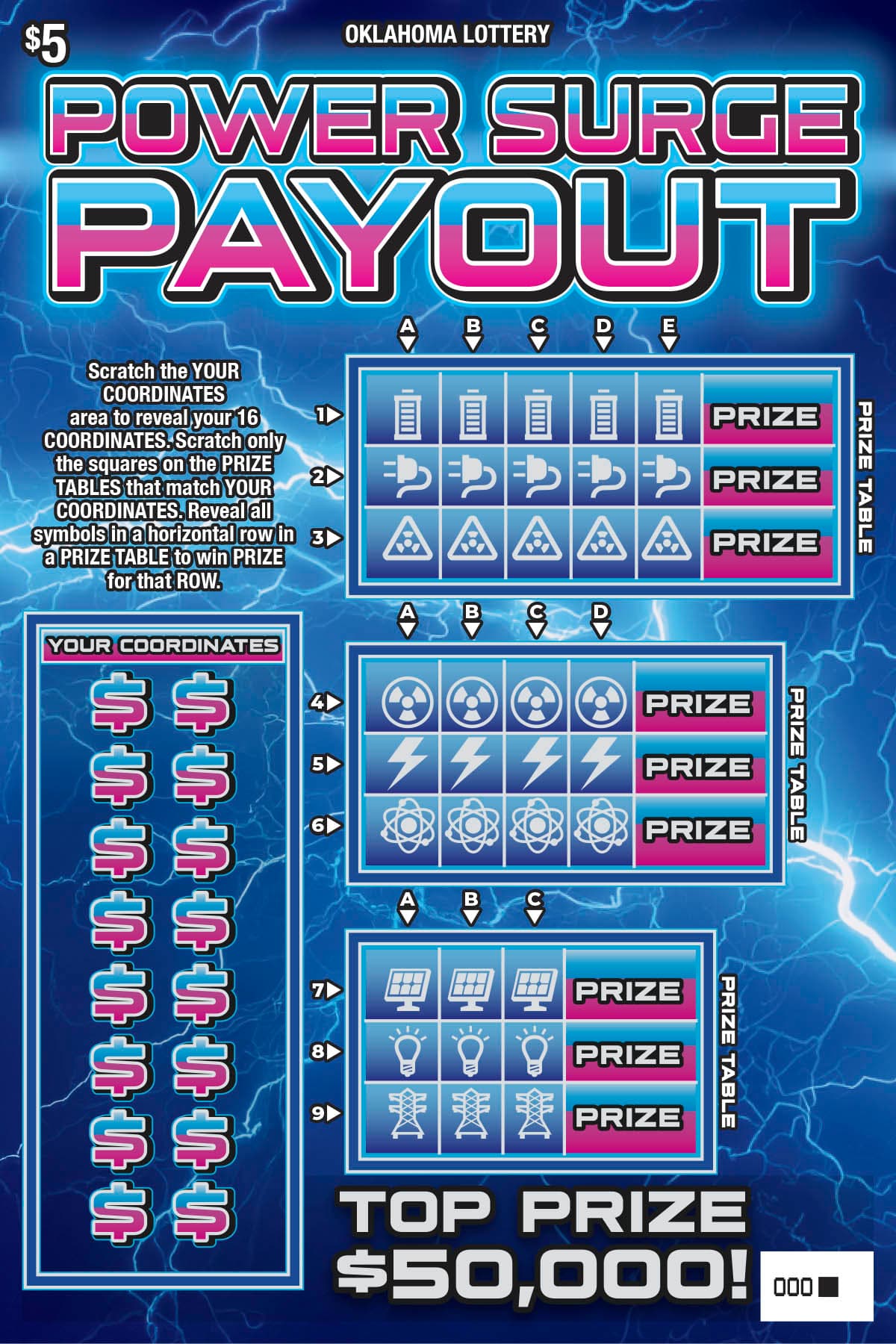 Power Surge Payout scratch-off ticket