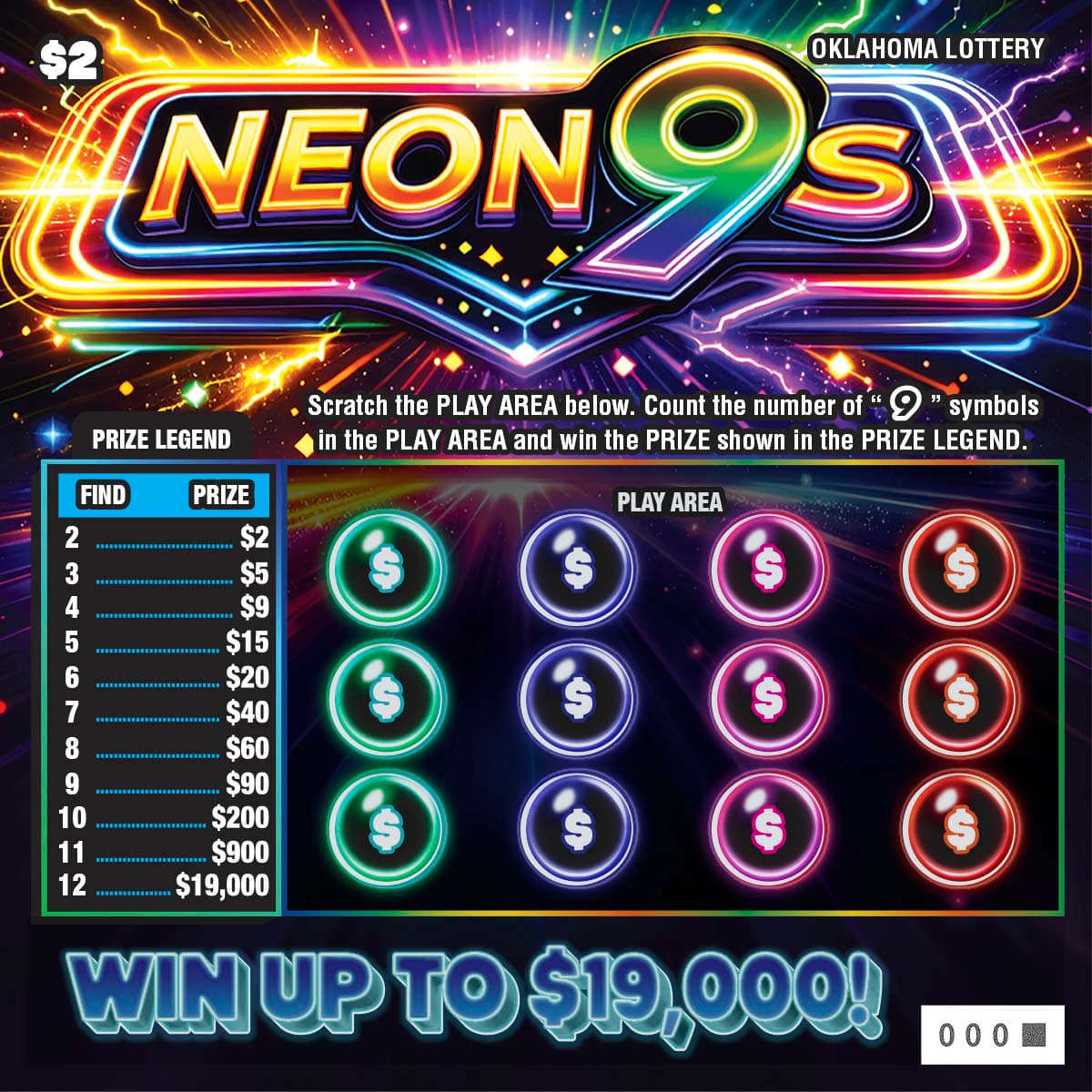 Neon 9s scratch-off ticket