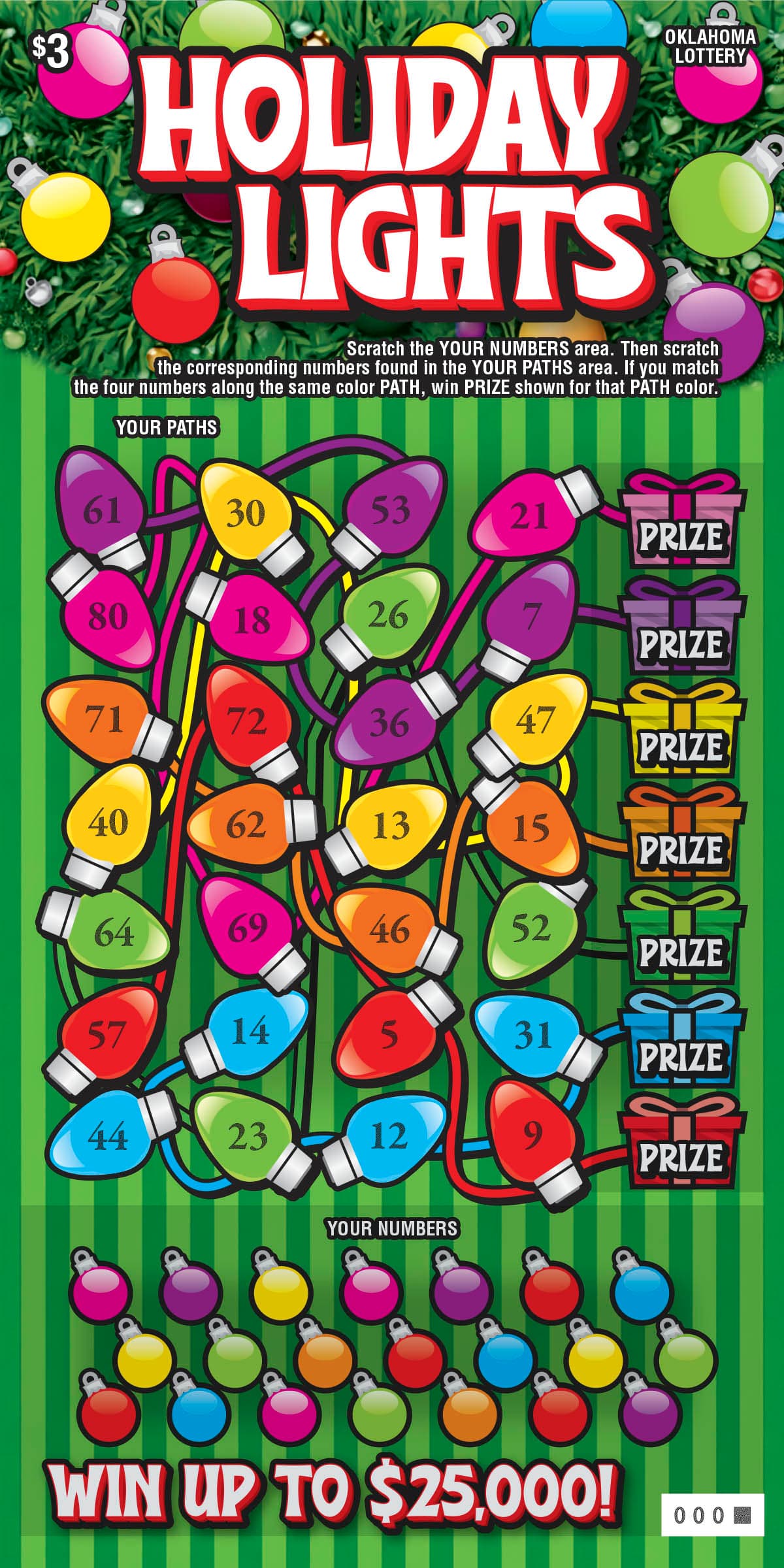Holiday Lights scratch-off ticket