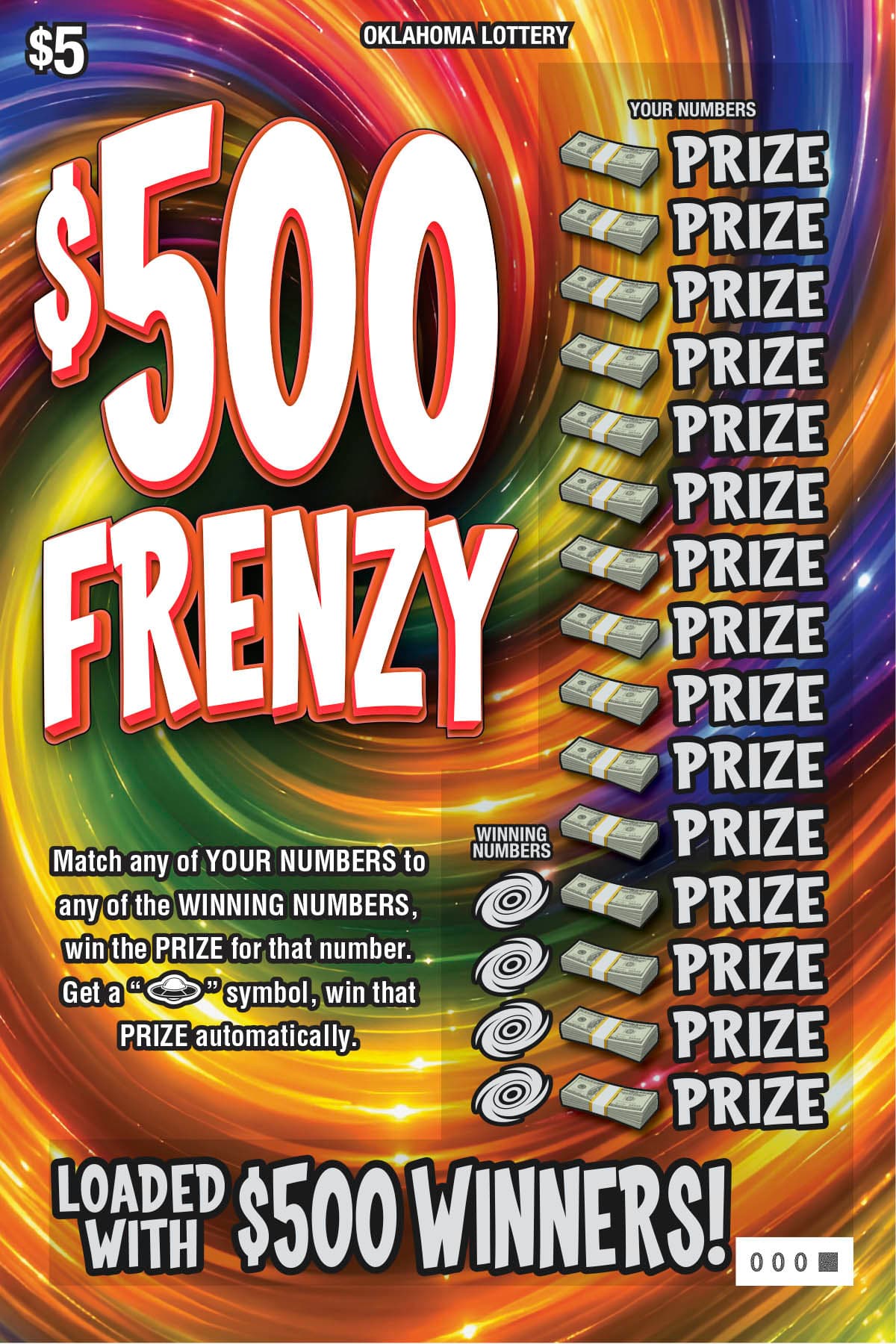 $500 Frenzy scratch-off ticket