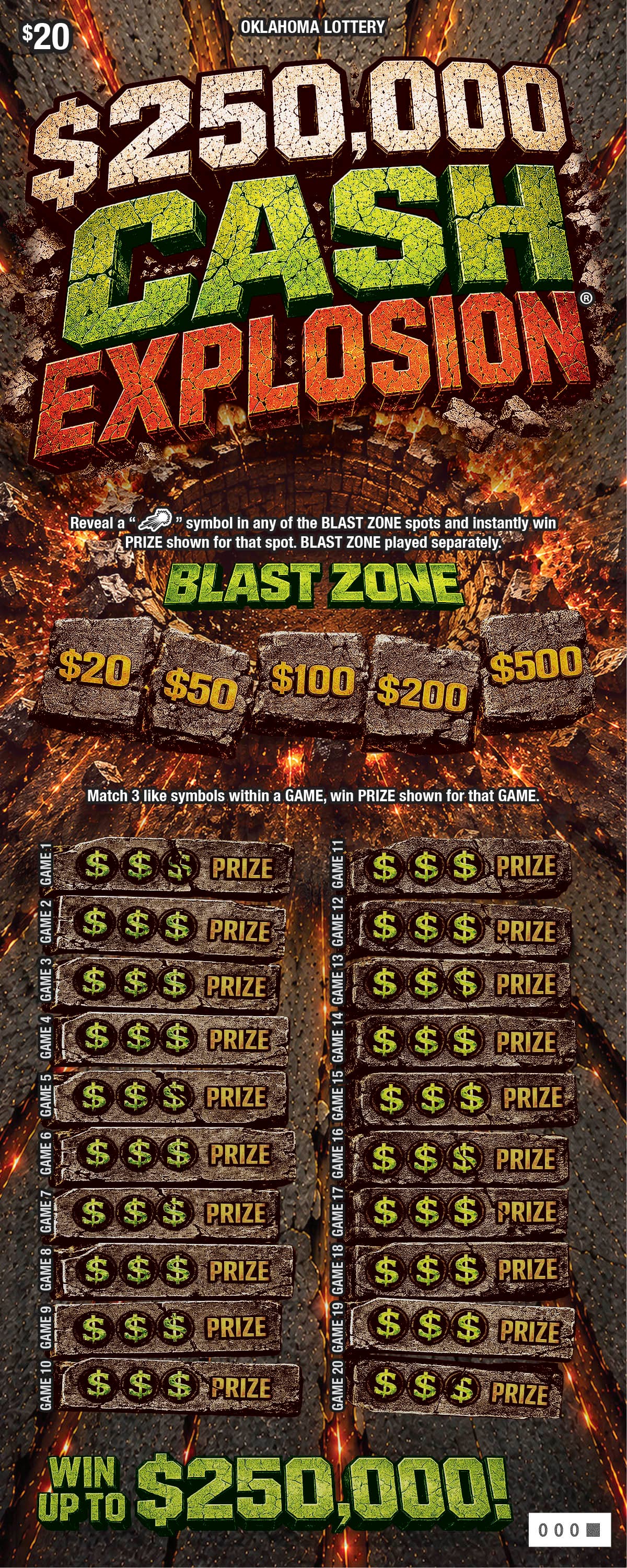 $250,000 Cash Explosion scratch-off ticket