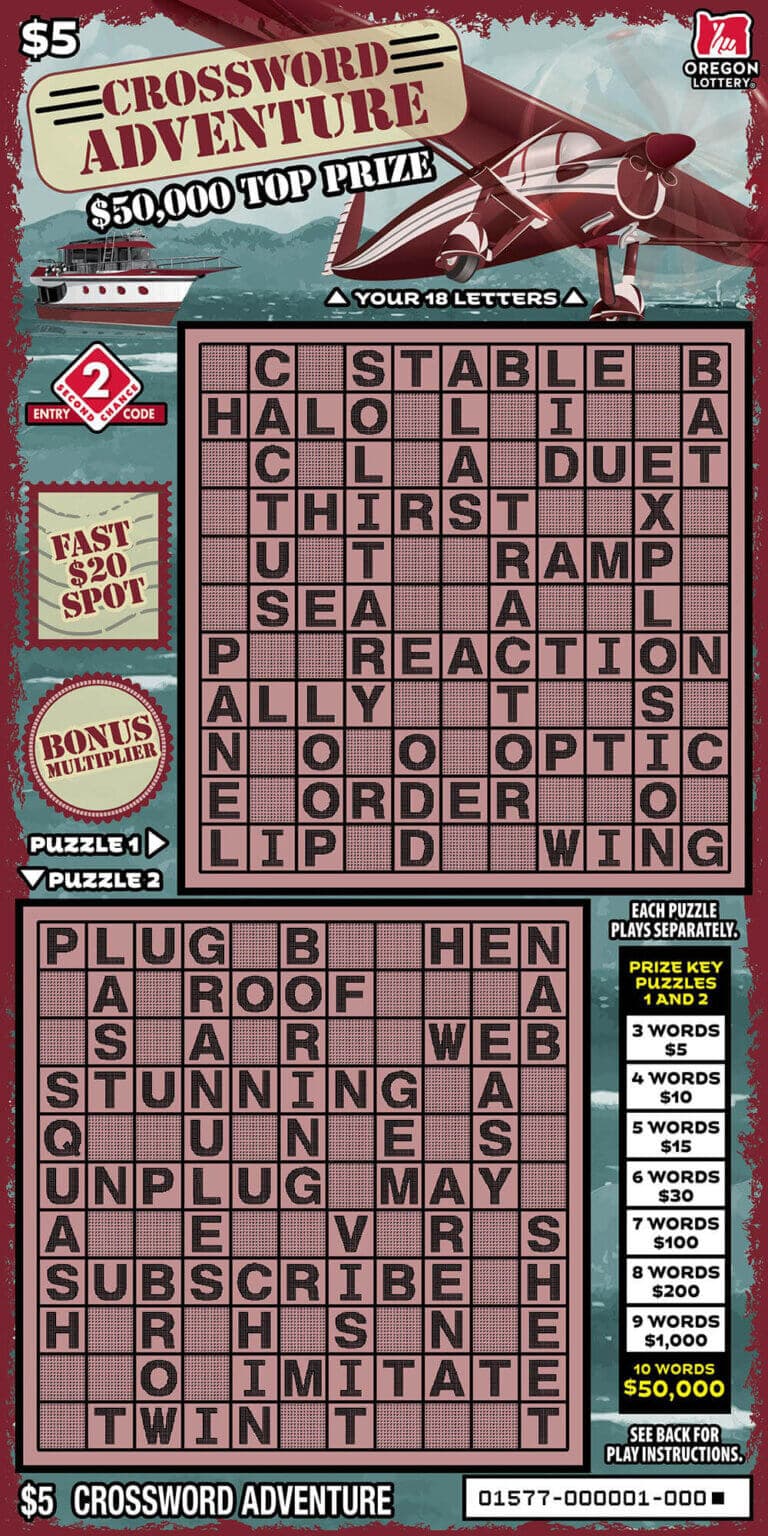 Crossword Adventure scratch-off ticket