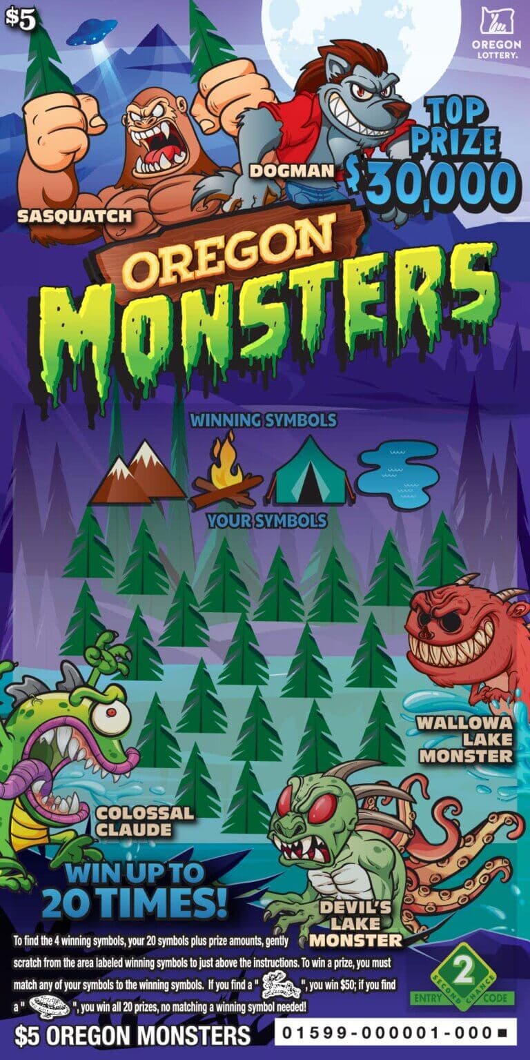 Oregon Monsters scratch-off ticket