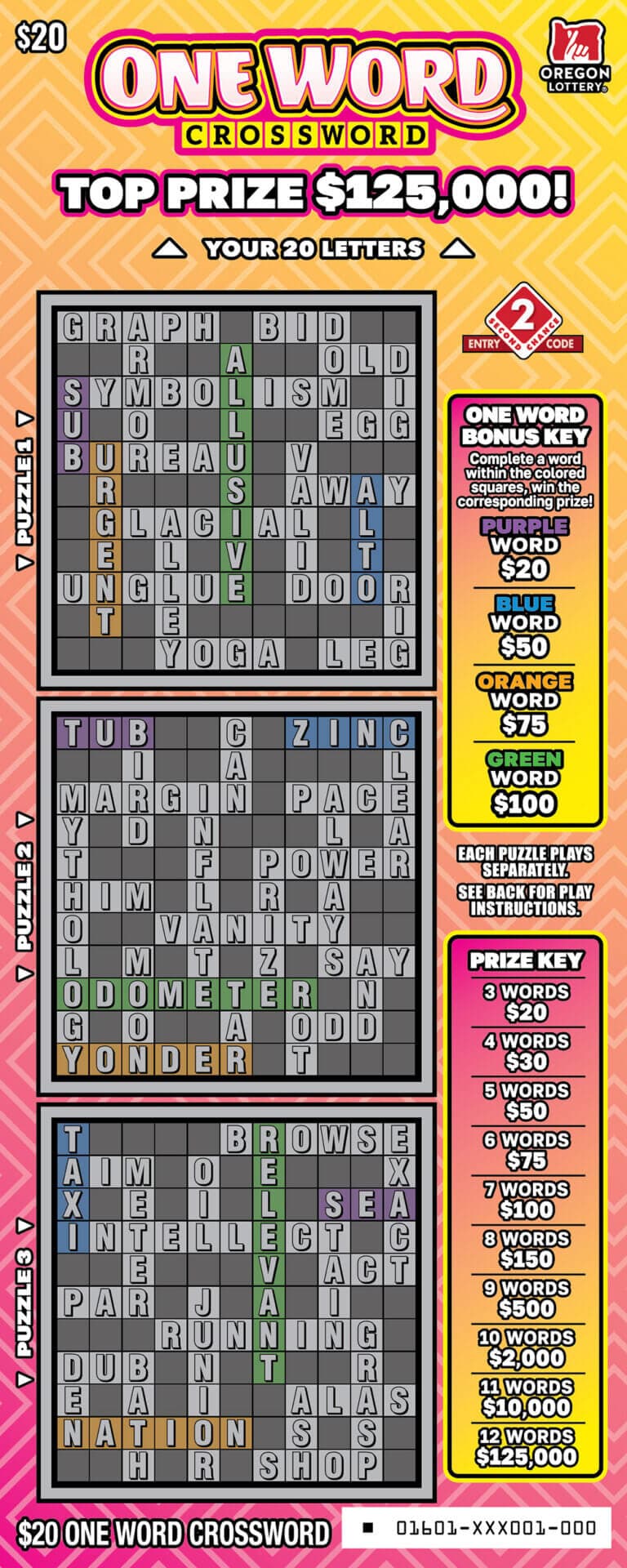 One Word Crossword scratch-off ticket