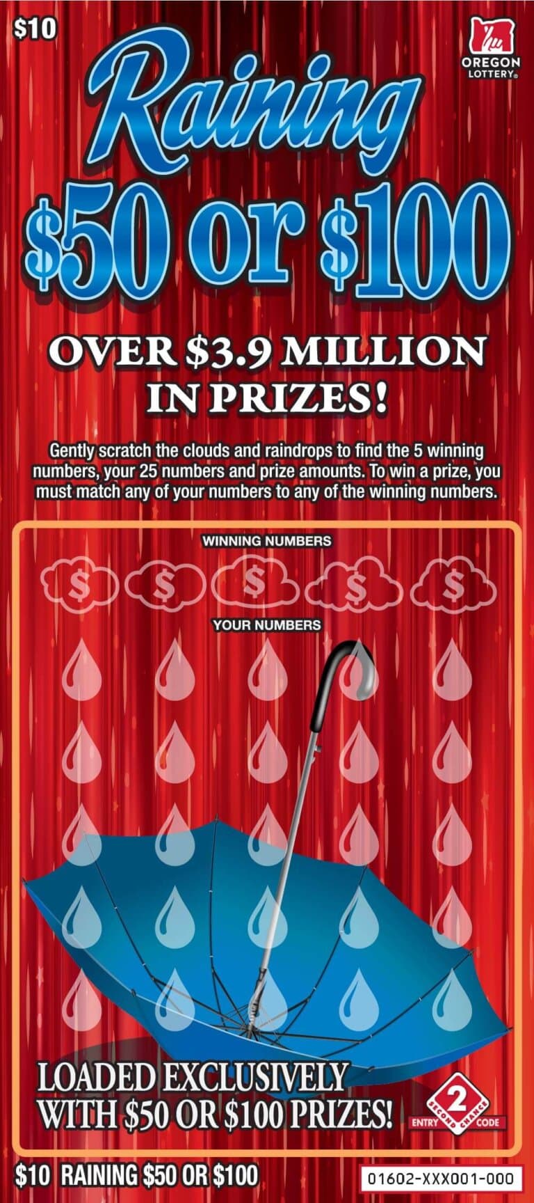 Raining $50 Or $100 scratch-off ticket