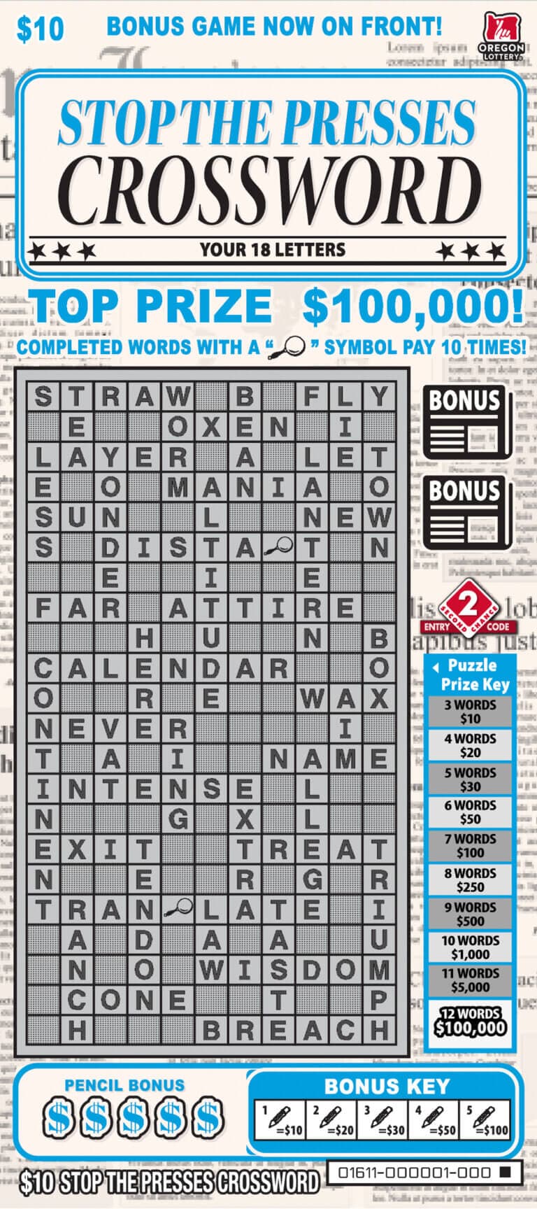Stop the Presses Crossword scratch-off ticket
