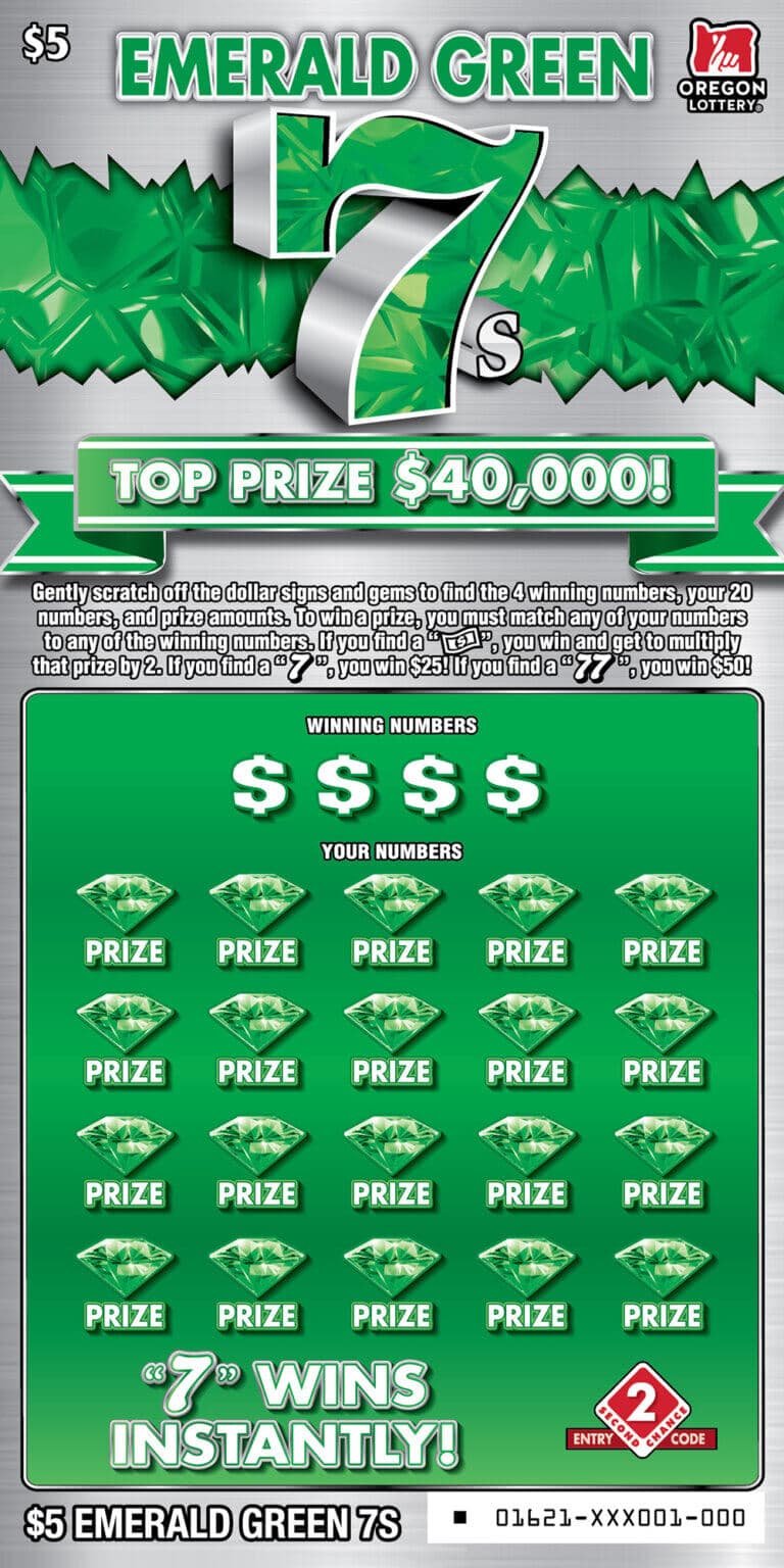 Emerald Green 7s scratch-off ticket