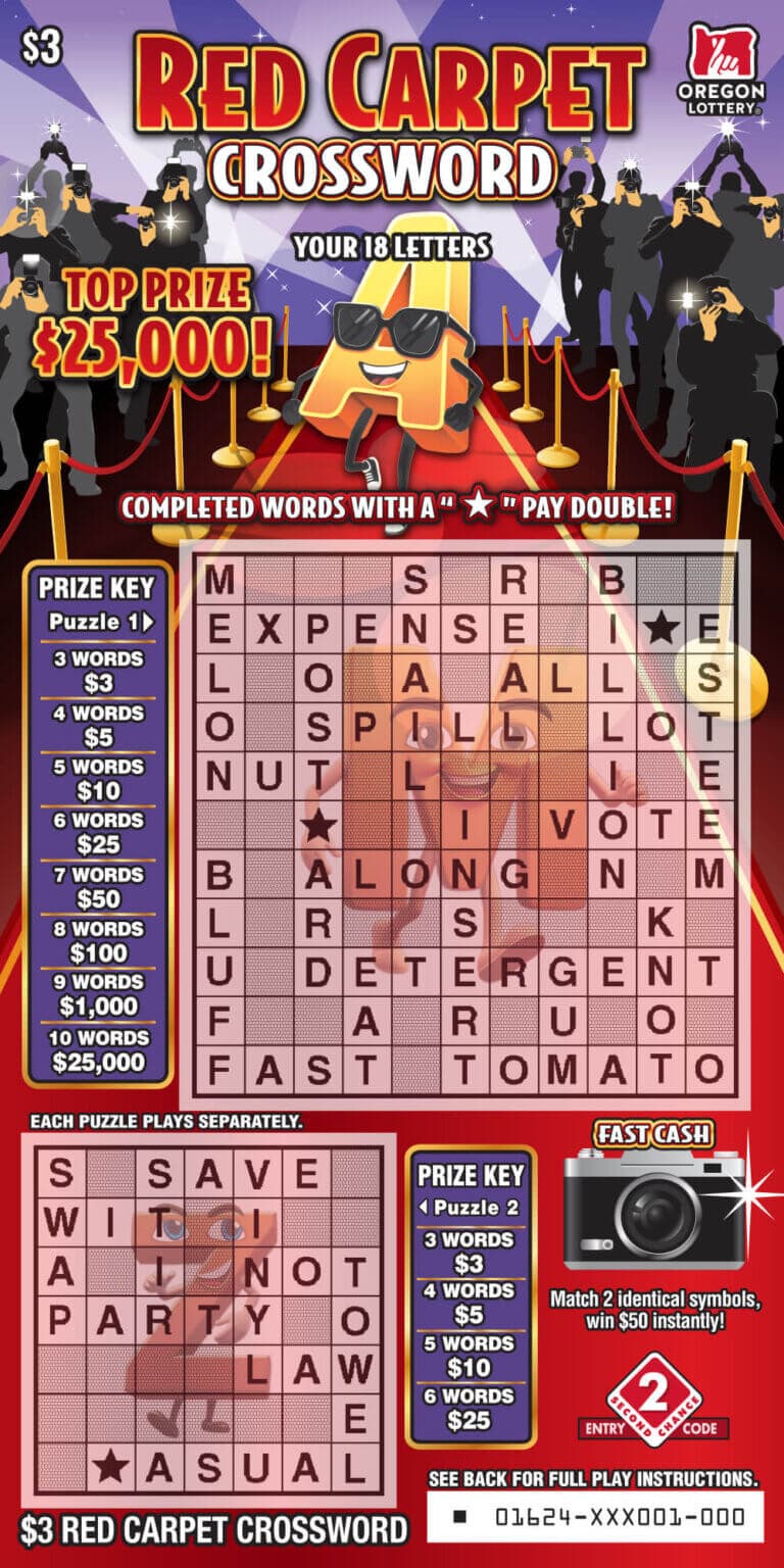 Red Carpet Crossword scratch-off ticket