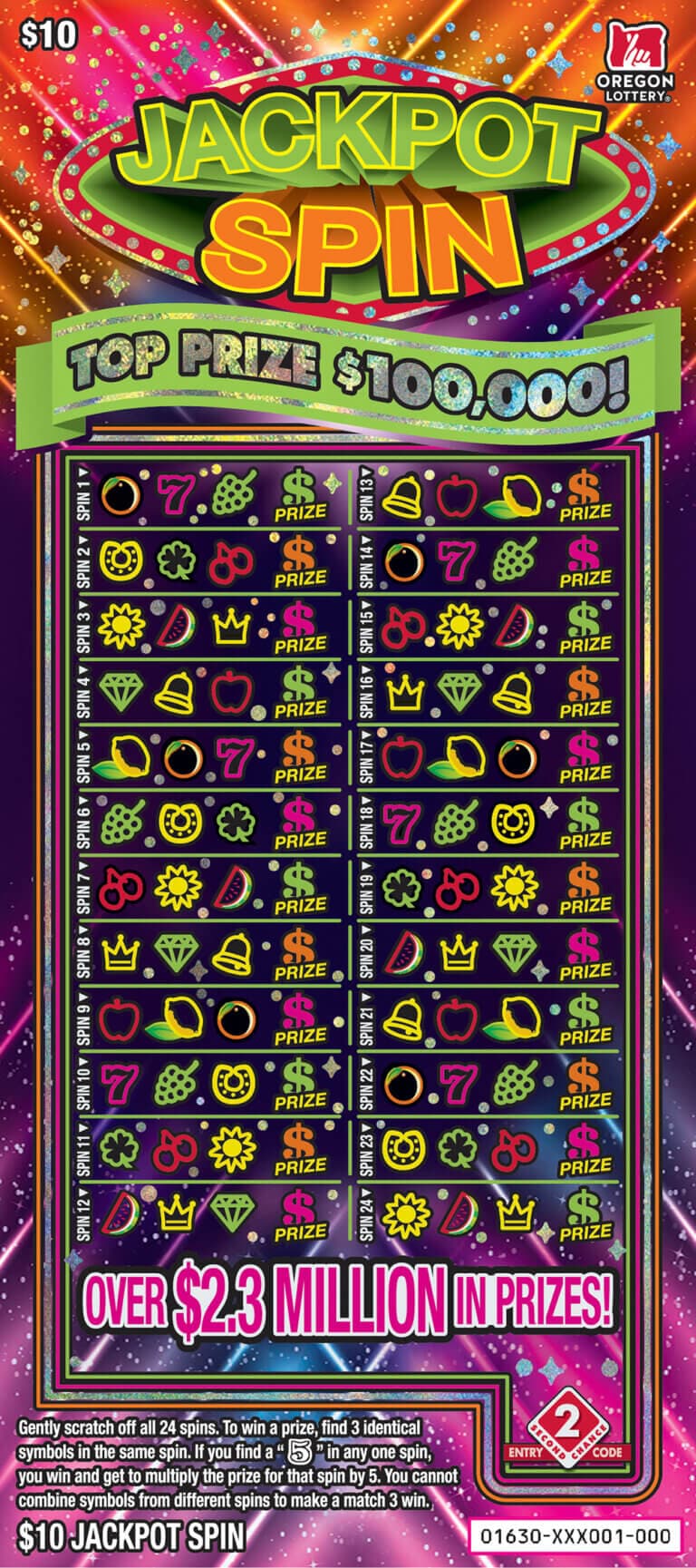 Jackpot Spin scratch-off ticket