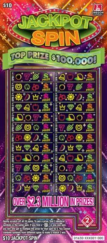 Jackpot Spin scratch-off ticket