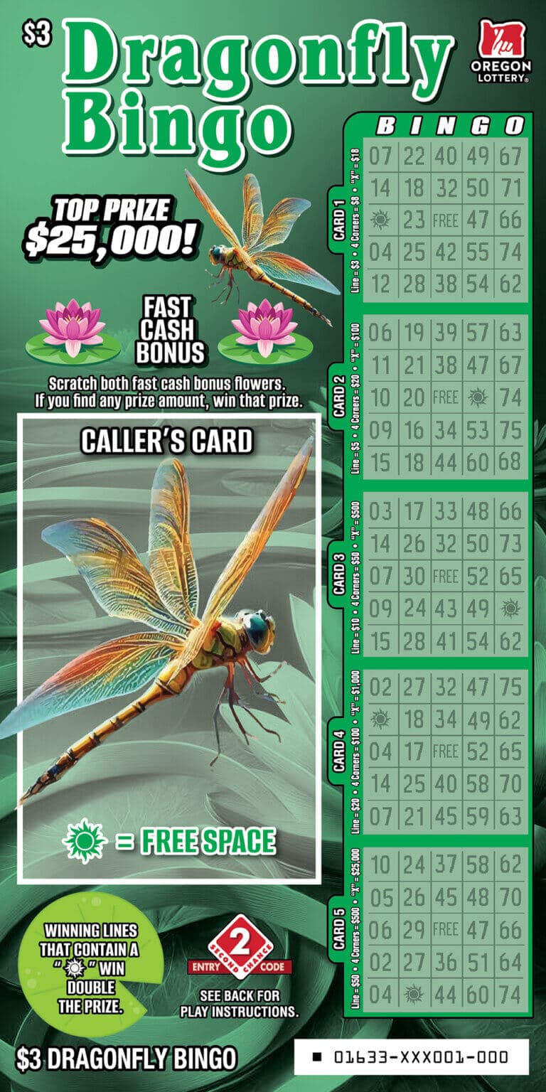 Dragonfly Bingo scratch-off ticket
