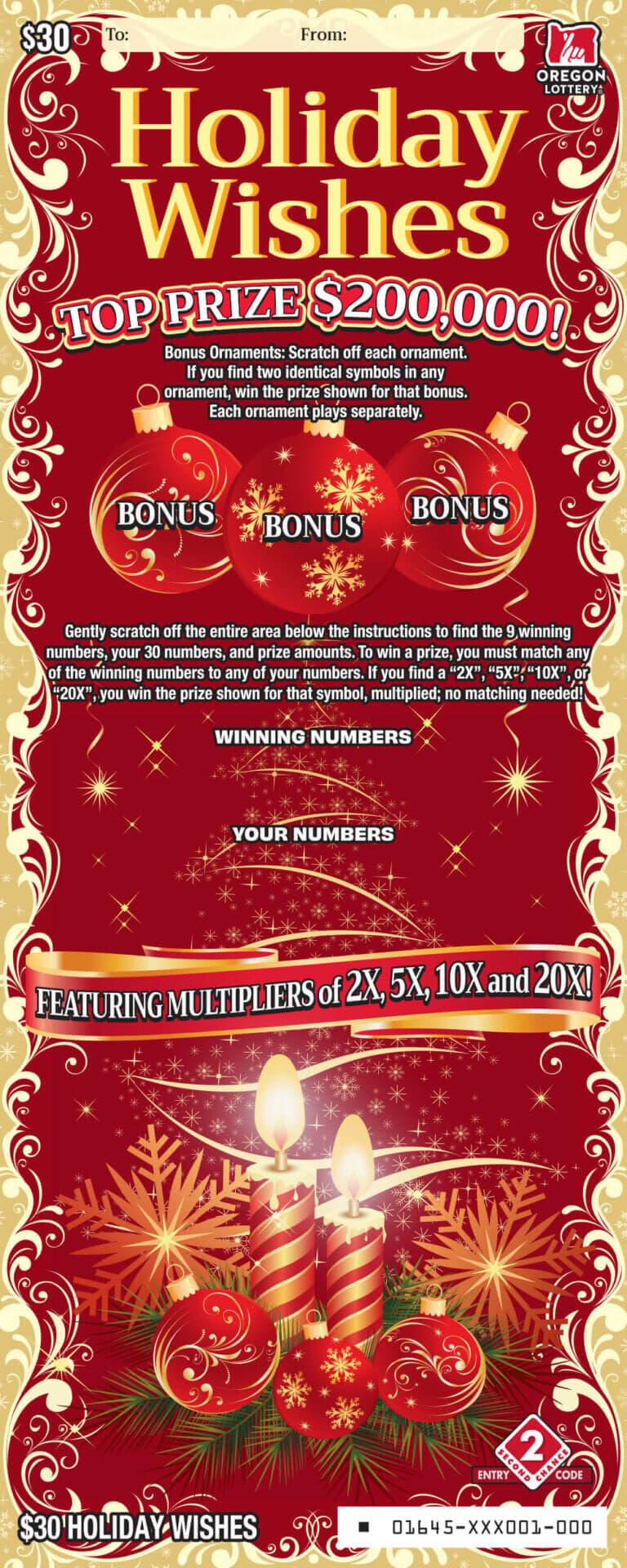 Holiday Wishes scratch-off ticket