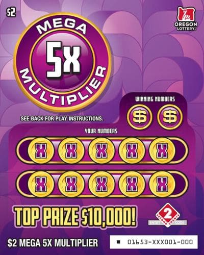 Mega 5x Multiplier scratch-off ticket