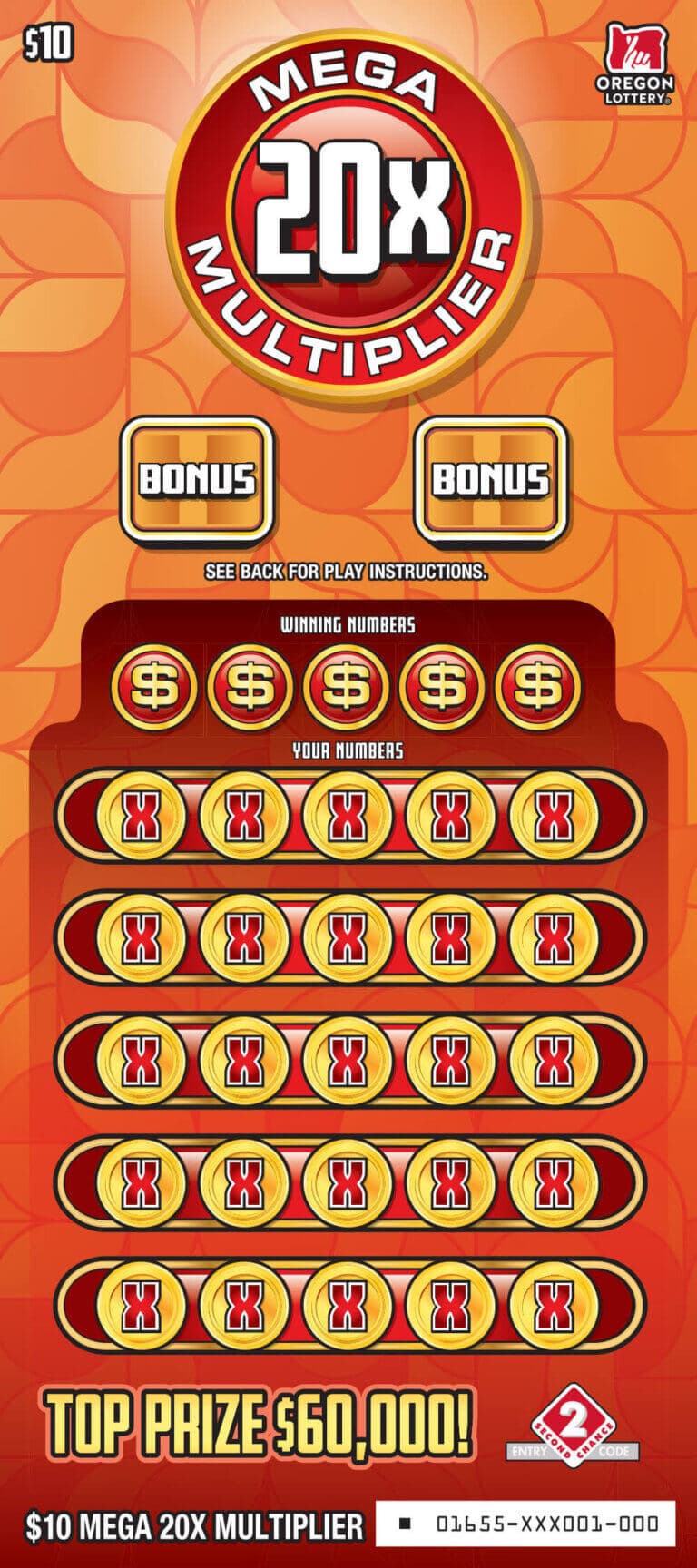 Mega 20X Multiplier scratch-off ticket