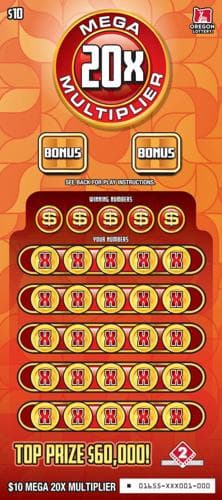Mega 20X Multiplier scratch-off ticket