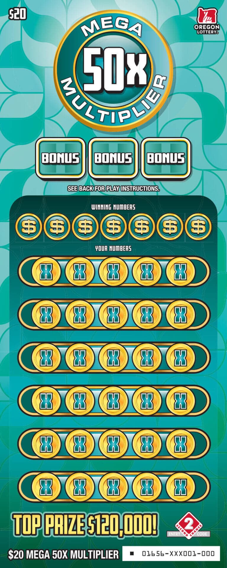 Mega 50X Multiplier scratch-off ticket