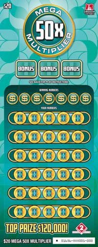 Mega 50X Multiplier scratch-off ticket
