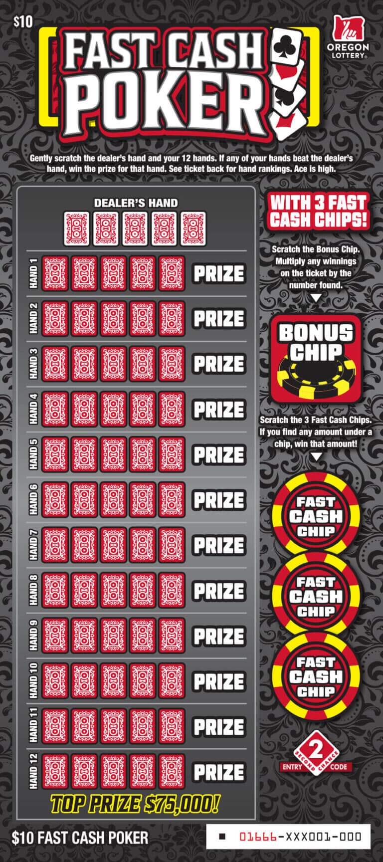Fast Cash Poker scratch-off ticket