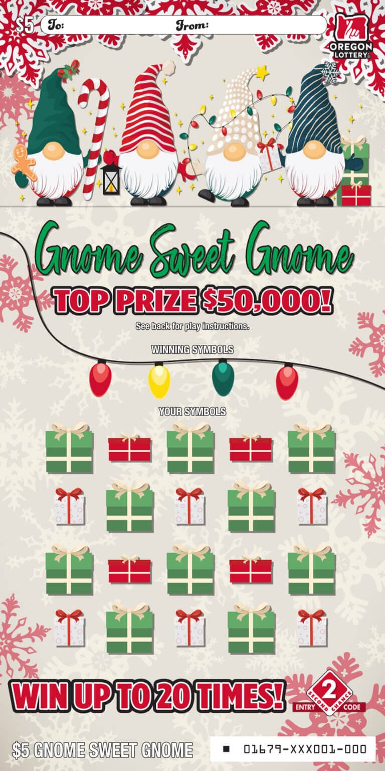 Gnome Sweet Gnome scratch-off ticket