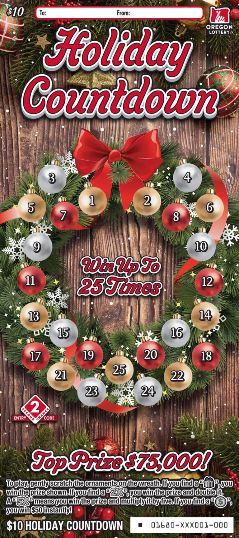 Holiday Countdown scratch-off ticket