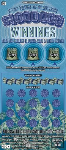$1,000,000 Winnings scratch-off ticket
