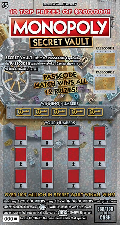 MONOPOLY SECRET VAULT scratch-off ticket