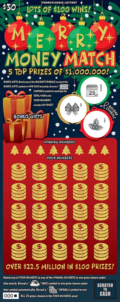 Merry Money Match scratch-off ticket