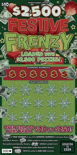 $2,500 Festive Frenzy scratch-off ticket