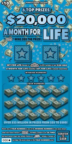 $20,000 a Month for Life scratch-off ticket