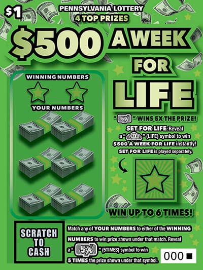 $500 a Week for Life scratch-off ticket