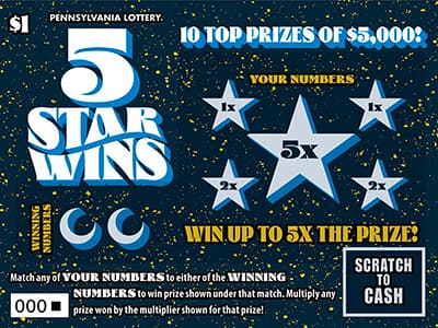 5 Star Wins scratch-off ticket
