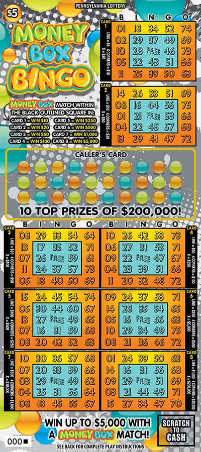 Money Box Bingo scratch-off ticket