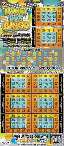 Money Box Bingo scratch-off ticket