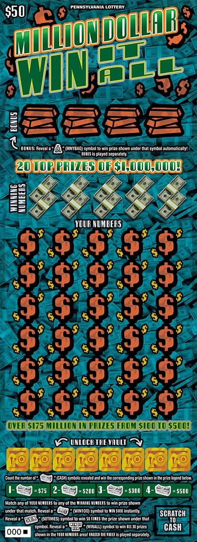 Million Dollar Win It All scratch-off ticket