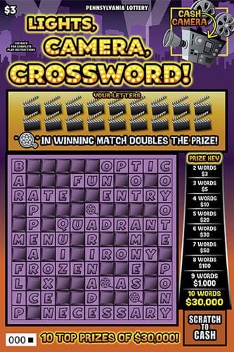 Lights, Camera, Crossword scratch-off ticket