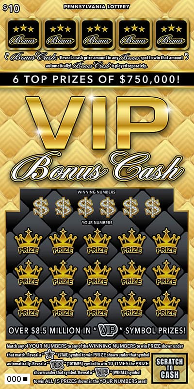 VIP Bonus Cash scratch-off ticket