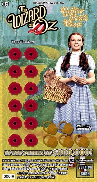 THE WIZARD OF OZ™ YELLOW BRICK ROAD scratch-off ticket